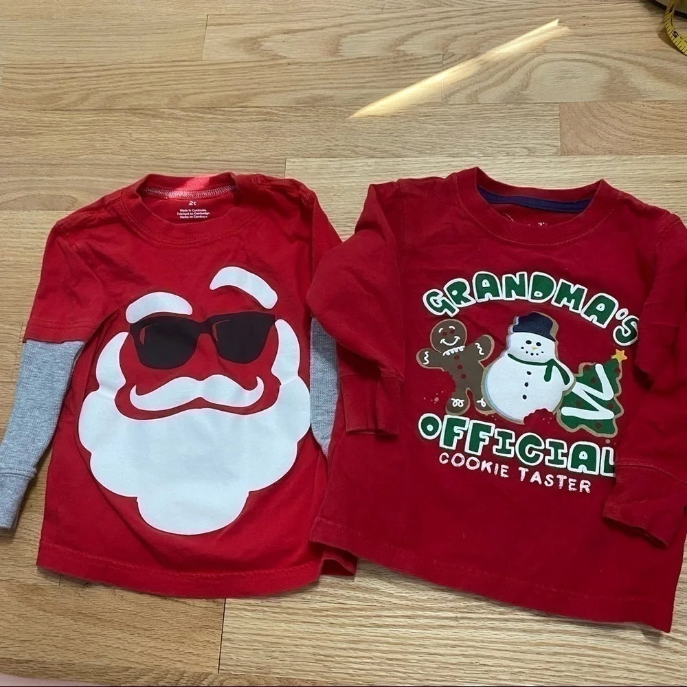 Christmas Long Sleeve T-shirt Bundle 2T Boy Santa Grandma Cookie Taster Red